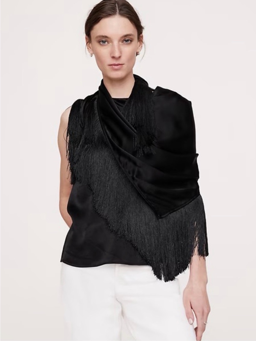 Banana Republic Silky-Crepe Fringe Top [ LARGE ]